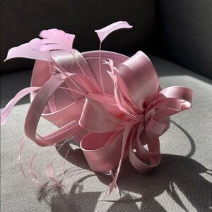 Delicate Pink Ribbon & Feather Fascinator Headband